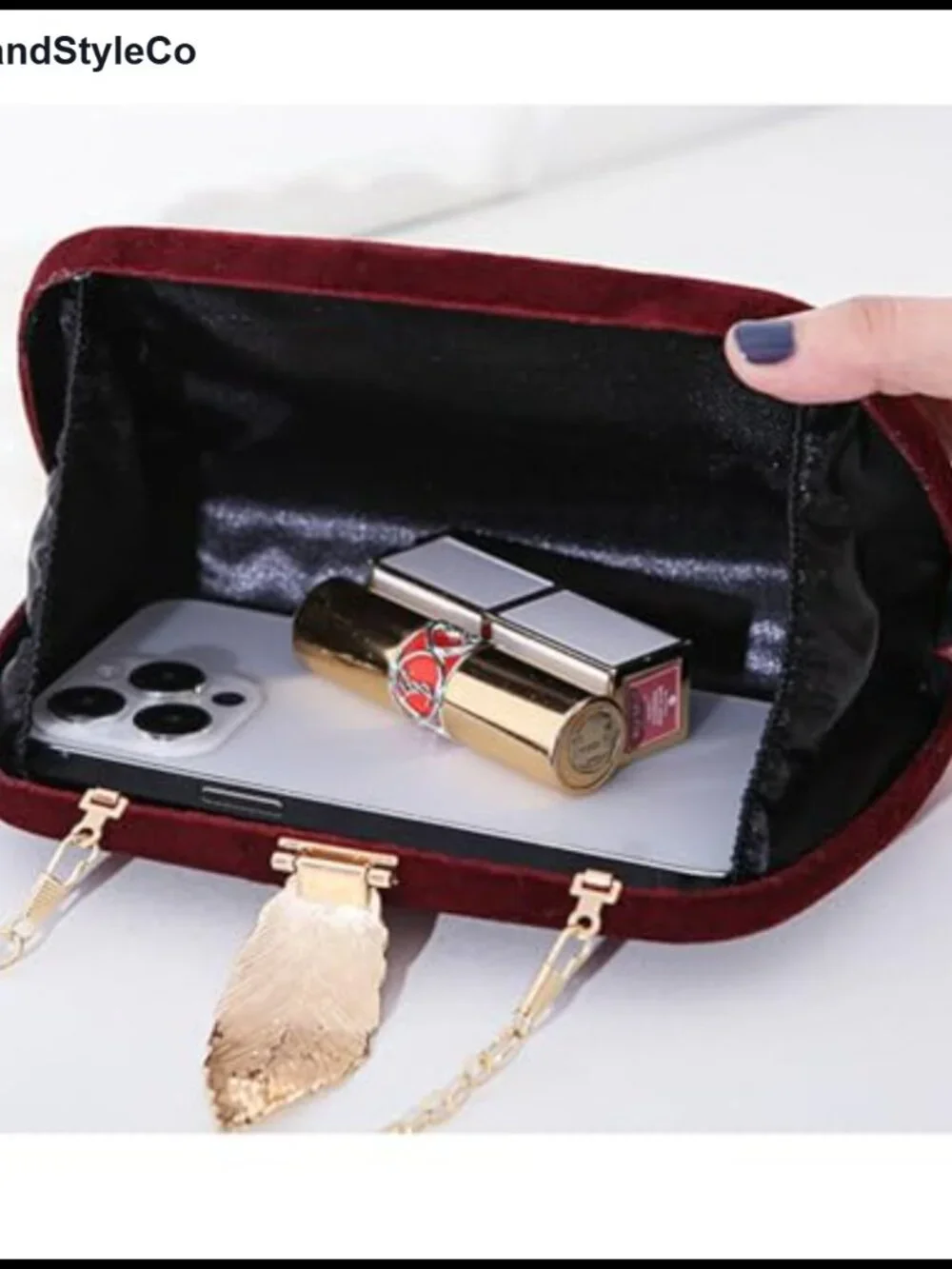 Evening Bag Clutch Metallic Leaves Clasp Removable Chain Polyester